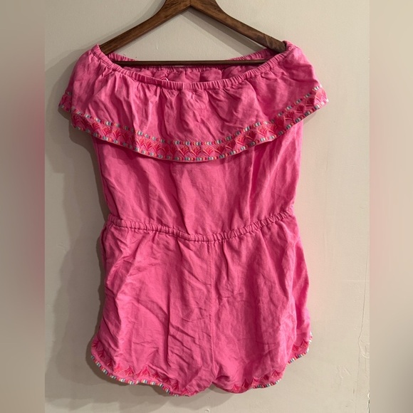 VINEYARD VINES Women’s Pink Embroidered Ruffle Popover Drawstring Romper Size M - Picture 2 of 6